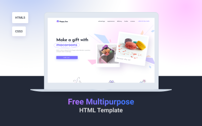 HappyBox — bezplatná víceúčelová barevná šablona vstupní stránky HTML5 CSS3
