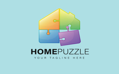 Home Puzzel Onroerend goed logo-ontwerp met verloop