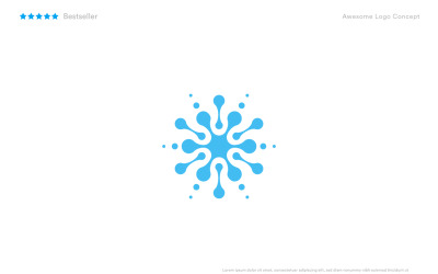 Sněhová vločka, abstraktní kapka vody, ikona ledu, šablona loga chemické technologie.
