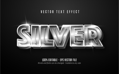 Ezüst – szerkeszthető szöveghatás, fényes fémes ezüst szövegstílus, grafikus illusztráció