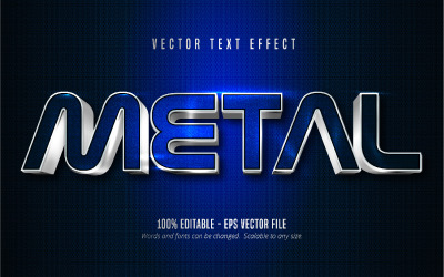 Kov - upravitelný textový efekt, kovový stříbrný a modrý styl textu, grafická ilustrace