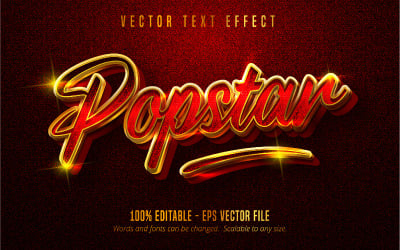 Popstar - Effet de texte modifiable, style de texte rouge et or métallique, illustration graphique