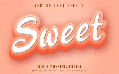 Söt - redigerbar texteffekt, tecknad och mjuk orange textstil, grafikillustration