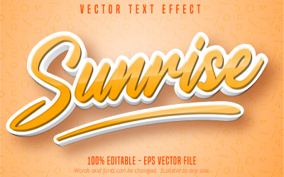 Sunrise - redigerbar texteffekt, tecknad och orange textstil, grafikillustration