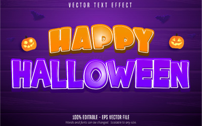 Feliz Halloween: efecto de texto editable, estilo de texto de dibujos animados, ilustración gráfica