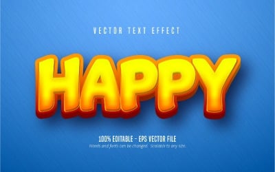 Happy - edytowalny efekt tekstowy, styl tekstu kreskówkowego i komiksowego, ilustracja graficzna