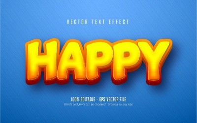 Happy - Efecto de texto editable, dibujos animados y estilo de texto cómico, ilustración gráfica