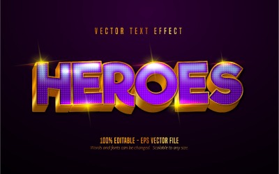 Heroes - redigerbar texteffekt, glänsande metalliskt guld textstil, grafikillustration