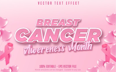 Månad för medvetenhet om bröstcancer - redigerbar texteffekt, tecknad textstil, grafikillustration
