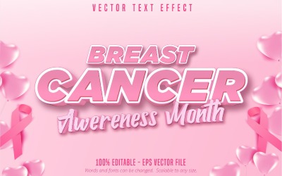 Mes de concientización sobre el cáncer de mama: efecto de texto editable, estilo de texto de dibujos animados, ilustración gráfica