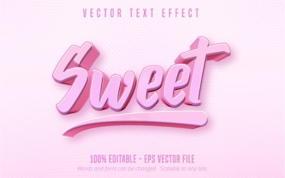 Söt - redigerbar texteffekt, tecknad och rosa textstil, grafikillustration