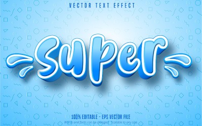 Super - redigerbar texteffekt, tecknad och blå textstil, grafikillustration