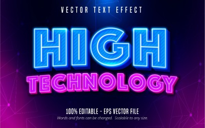 Alta tecnologia: effetto di testo modificabile, stile di testo al neon e cartone animato, illustrazione grafica