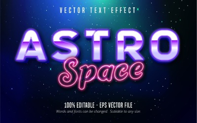 Astro Space - redigerbar texteffekt, glänsande glödande neontextstil, grafikillustration