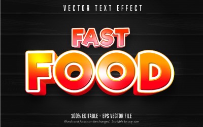 Fast food - efeito de texto editável, estilo de desenho animado e quadrinhos, ilustração gráfica