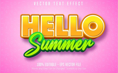 Hej sommar - redigerbar texteffekt, gul komisk och tecknad textstil, grafikillustration