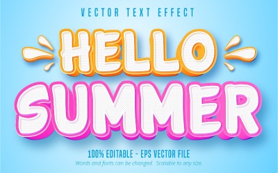 Hej sommar - redigerbar texteffekt, mjuk komisk och tecknad textstil, grafikillustration