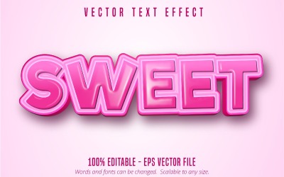 Sweet - redigerbar texteffekt, rosa färg tecknad och komisk textstil, grafikillustration