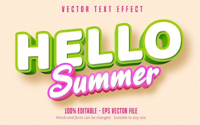 Witaj lato - edytowalny efekt tekstowy, styl tekstu komiksowego i kreskówkowego, ilustracja graficzna