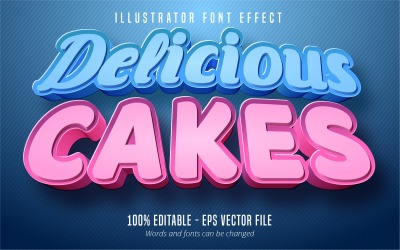Deliziose torte: effetto testo modificabile, stile testo fumetto e cartone animato, illustrazione grafica