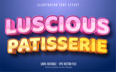 Luscious cukrászda – szerkeszthető szövegeffektus, képregény és rajzfilm szövegstílus, grafikus illusztráció