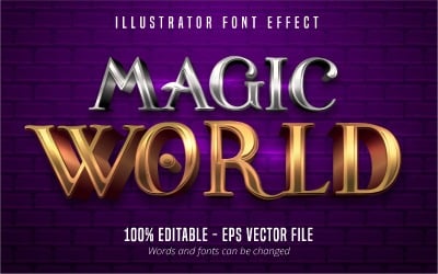 Magic World - Editable Text Effect, Golden And Silver Text Style, Graphics Illustration