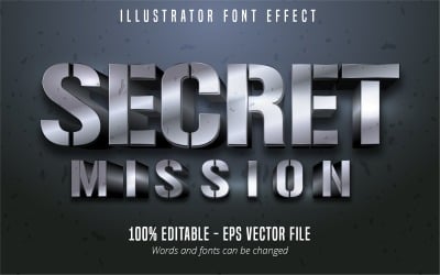 Misión secreta: efecto de texto editable, estilo de texto plateado metálico, ilustración gráfica