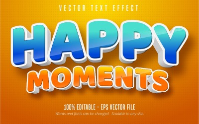 Moments heureux - effet de texte modifiable, style de texte comique et dessin animé, illustration graphique
