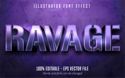 Ravage - Effet de texte modifiable, Style de texte en argent métallisé violet, Illustration graphique