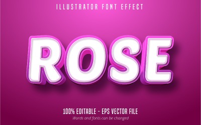 Rose - redigerbar texteffekt, rosa komisk och tecknad textstil, grafikillustration