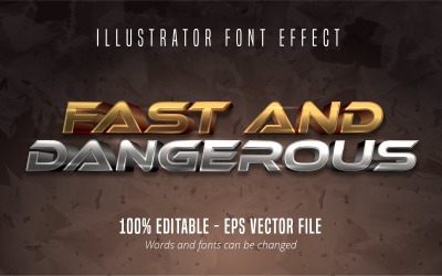Snabbt och farligt - redigerbar texteffekt, guld- och silvertextstil, grafikillustration