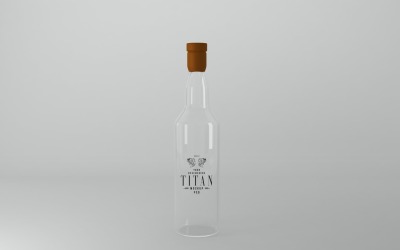 Renderowanie 3D pustej szklanej butelki wina odizolowanej na jasnoszarym tle