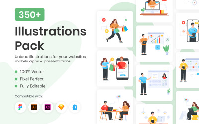 350+ teckenillustrationer Pack