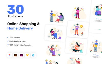 30 Online Shopping vector Illustrations