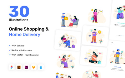30 Online-Shopping-Vektor-Illustrationen