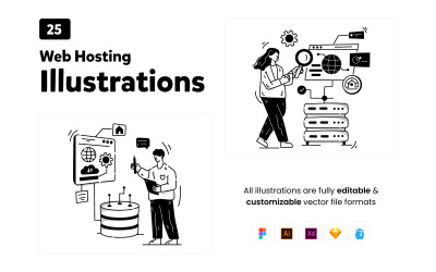 25 ręcznie rysowanych ilustracji dotyczących hostingu