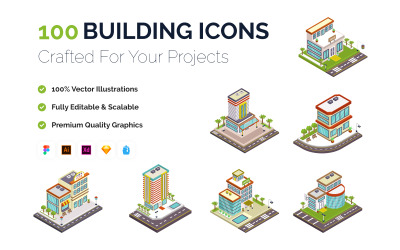 100 stavebních izometrických ikon