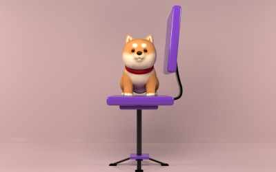 3D Cartoon Cat Sitting on Chair, and Chair Rotate One Side, Stock Video