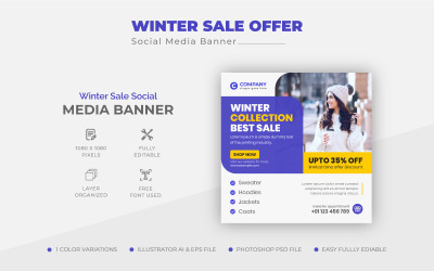 Banner abstrato de design de postagem de mídia social de venda de inverno