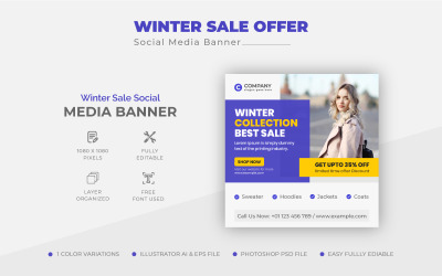 Čistý zimní výprodej sociálních médií Post Design nebo Web Banner šablony