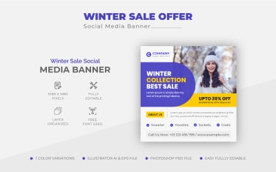 Modello di progettazione di post sui social media per la vendita invernale pulita