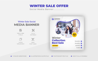 Nabídka Creative Clean Winter Sale Design příspěvku na sociálních sítích nebo šablona webového banneru