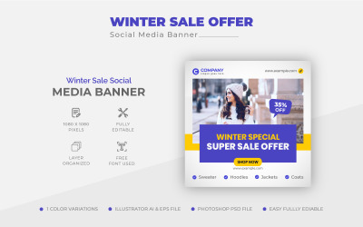 Oferta de venta de invierno simple y limpia, diseño de publicaciones en redes sociales o plantilla de banner web