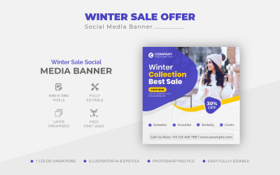 Plantilla de banner web o diseño de publicación de redes sociales de venta de invierno moderno creativo