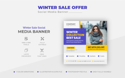 Plantilla de diseño de publicación de redes sociales de banner de oferta de venta de invierno moderno