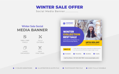 Шаблон оформления публикации в социальных сетях Clean Winter Sale