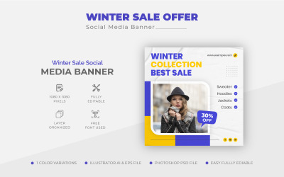Winter Sale Blauw Social Media Bericht Sjabloon