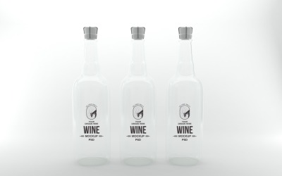 3d render of clear Three bottles Mockup with cork lids isolated on white background
