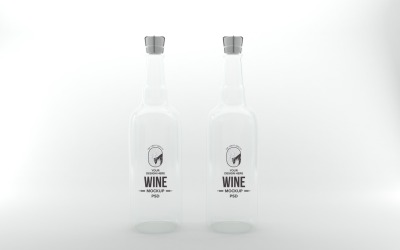 3d render of clear Two bottles Mockup  with cork lids isolated on white background
