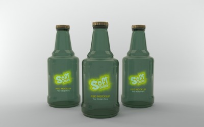 Soft Drink White Three bottles with crown caps isolated on gray background